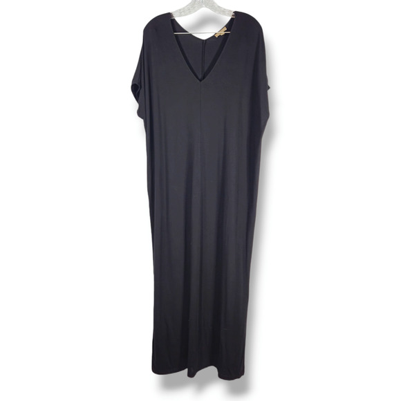 EUC Lilla P Double V-Neck Oversized Stretch Jersey Maxi Dress Sz. XL [14] Black - Picture 1 of 7